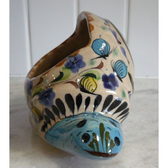 Vtg Tonala Mexico Snail Pottery Hand Painted Signed Planter Sponge Keeper Blue - Picture 6 of 16